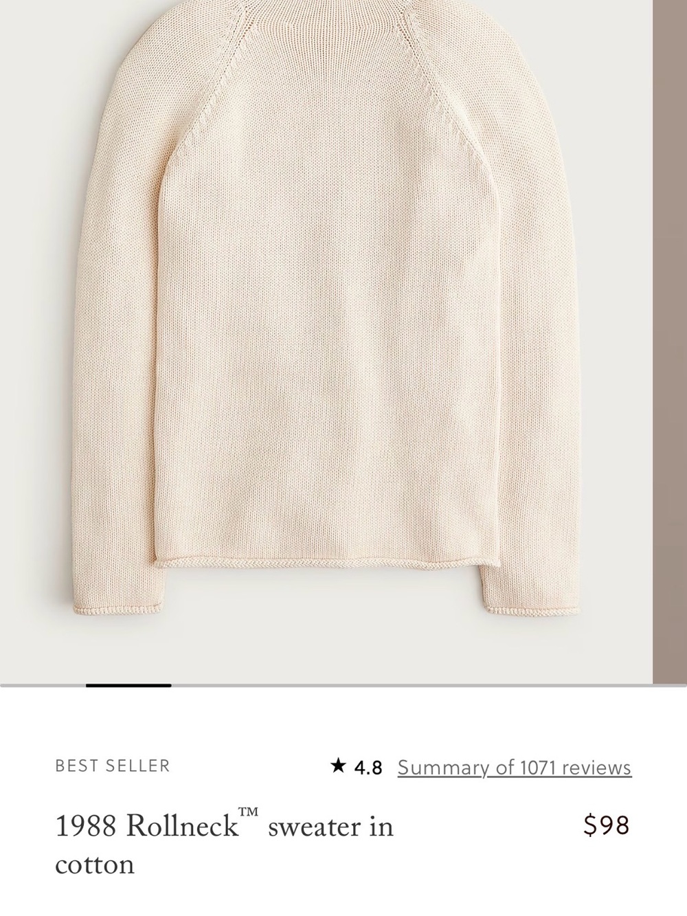 J. Crew 1988 Rollneck Sweater in Cream